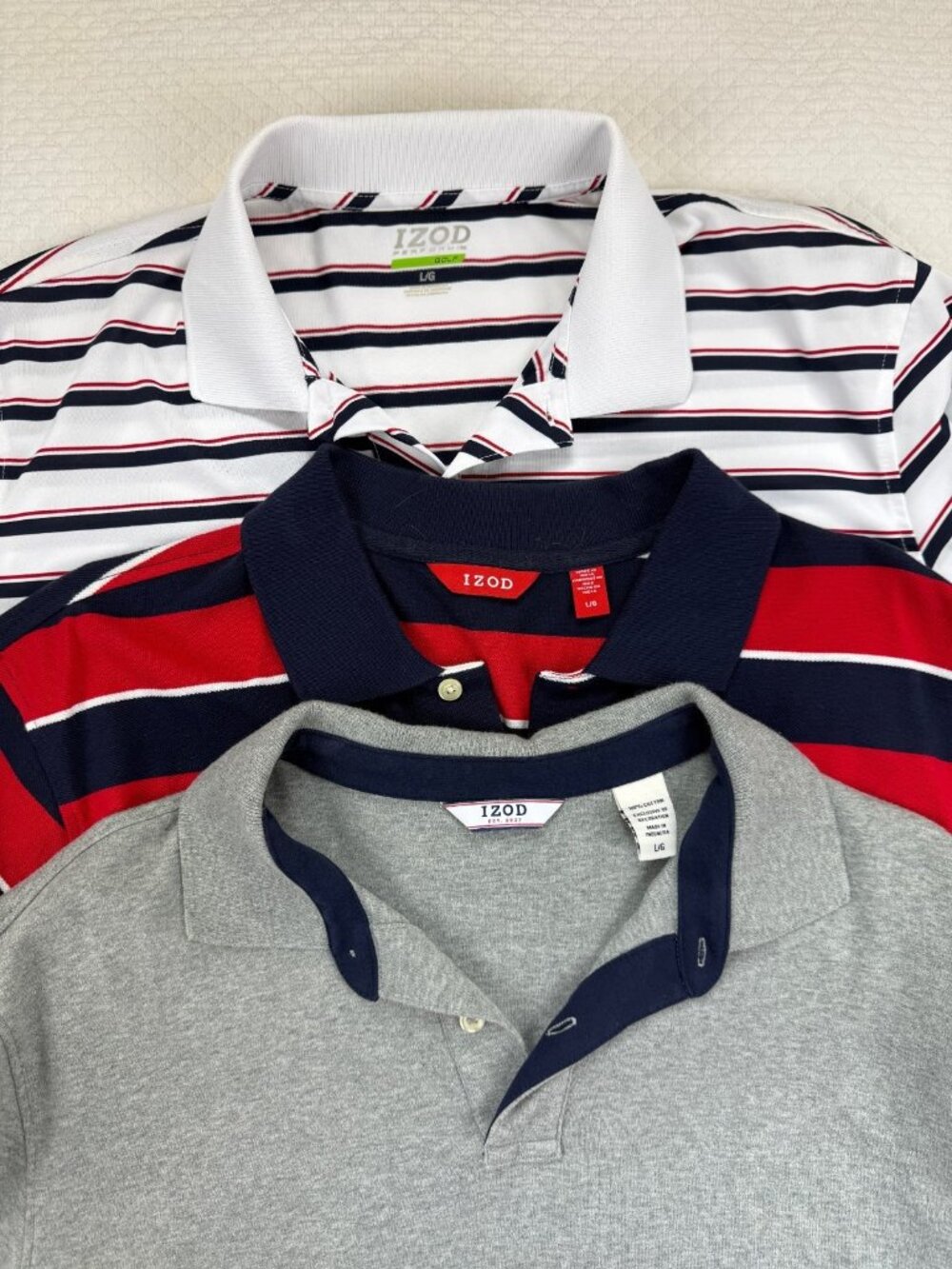 Lot Of 3 IZOD Golf Shirt Collection Men's Large Polo Shirt Short Sleeve